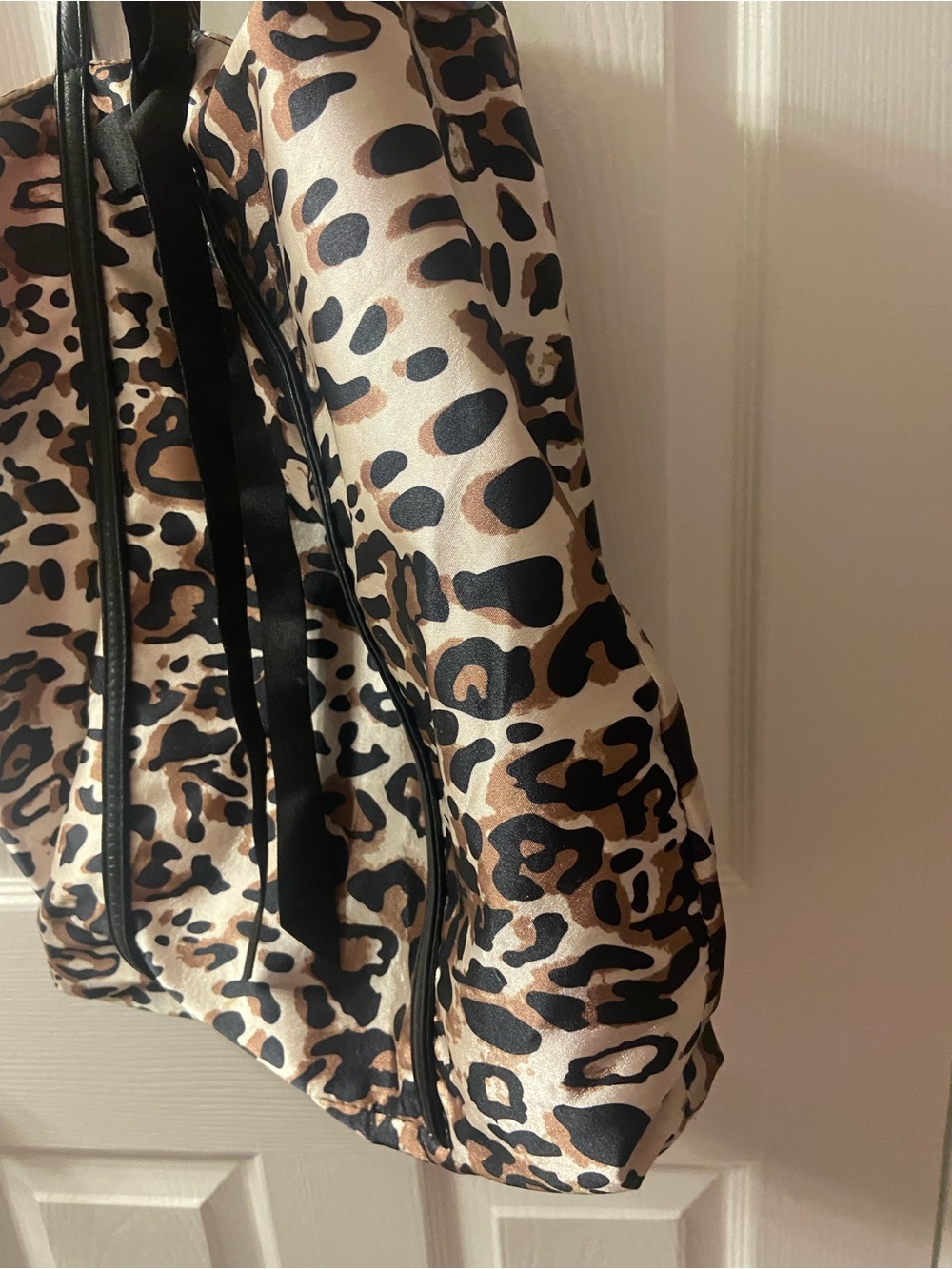 Chico's Leopard-Print Satin Tote with Black Trim and Red Lining - Picture 5 of 7